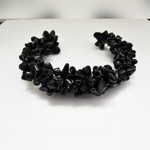 Elegant Black Beaded Wire Cuff Bracelet